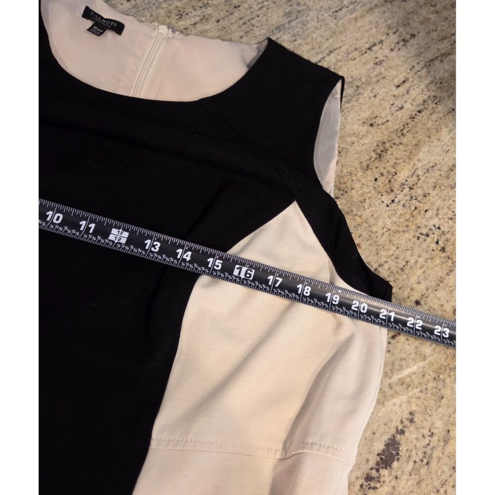 Talbots Size 16WP Black Cream Sheath Sleeveless Dress Petite Knee Length - Picture 3 of 15